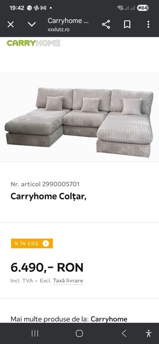 Coltar  modular 310x160 cm crem