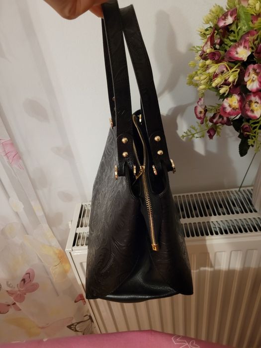 Geantă piele naturala neagră