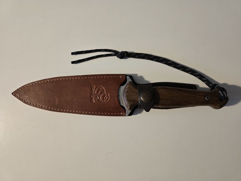 Cutit Tactic TLK2, Tais dublu, Teaca Piele, Maner Lemn, 28 cm