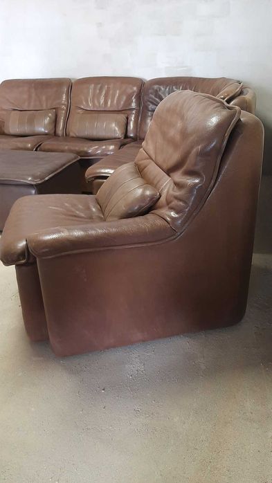 Дизайнерска мебел DE SEDE DS63 кожена гарнитура и дърво от 6 части