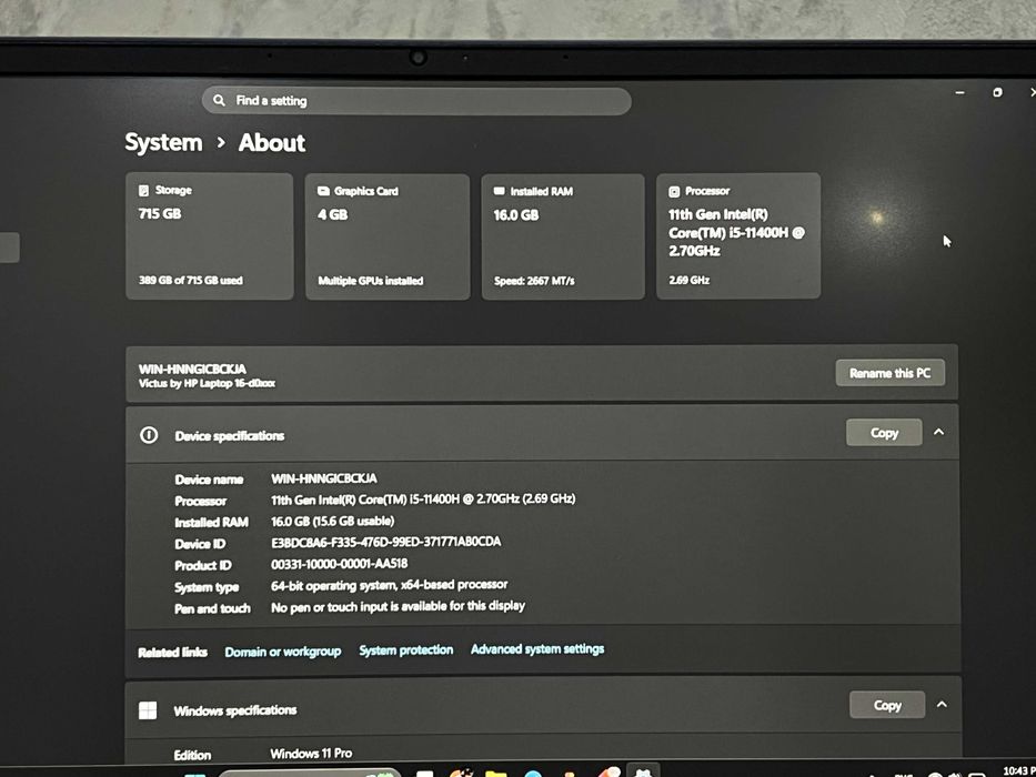HP Victus 16 | RTX 3050 4GB | Core i5-11400H | 16GB RAM | SSD 715GB