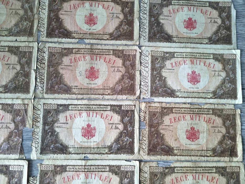 Lot 15 bancnote Romania 10000 lei 1945-1946