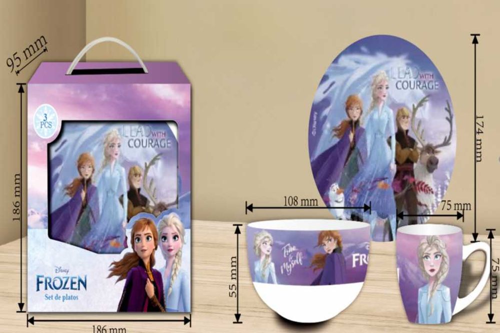 Детски комплект с Анимационни герои от 3 части, чашка, чинийка и купа