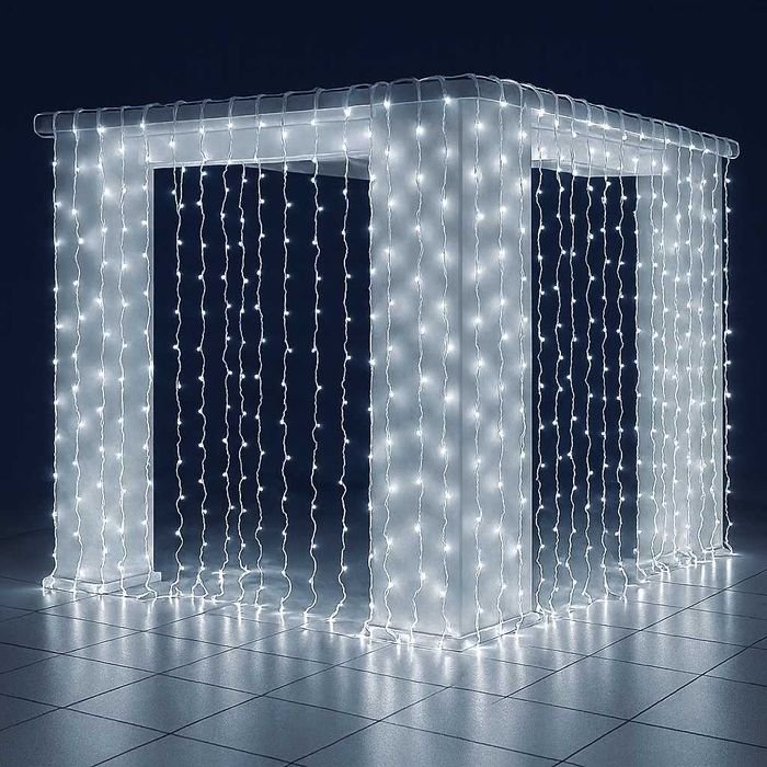 Професионални коледни лампички завеса 6м, флаш ефект, бял кабел