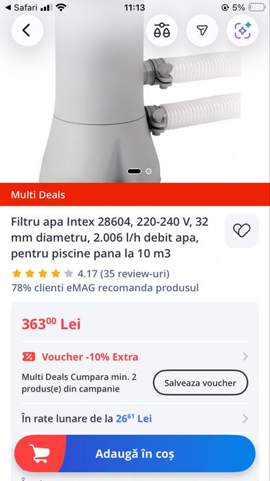 Pompa piscina intex cu furtun si cartus