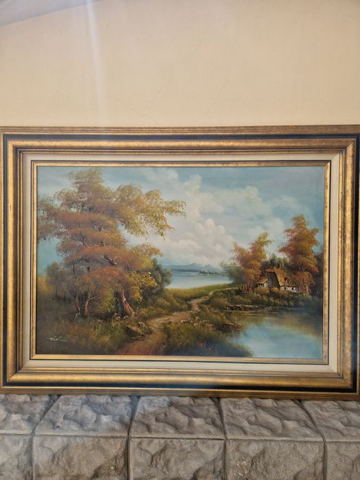 Прекрасна голяма антикварна холандска картина масло върху платно