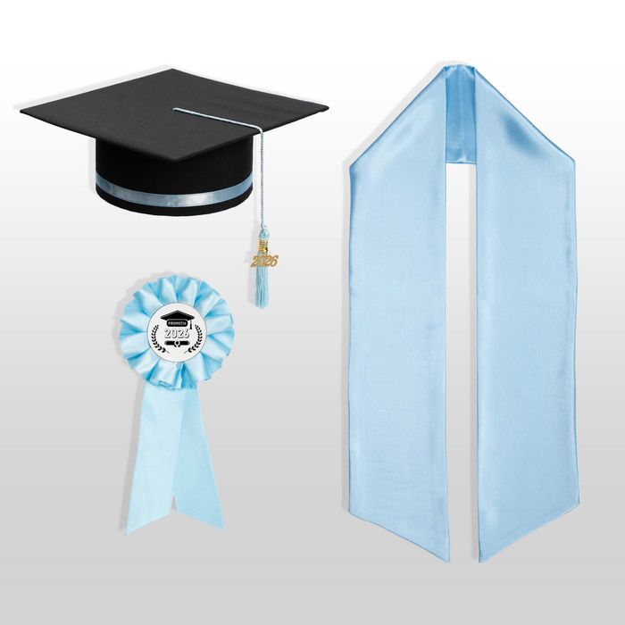 Toca, Esarfa si Cocarda, Set Nepersonalizat, Baby Blue,Liceu,Facultate