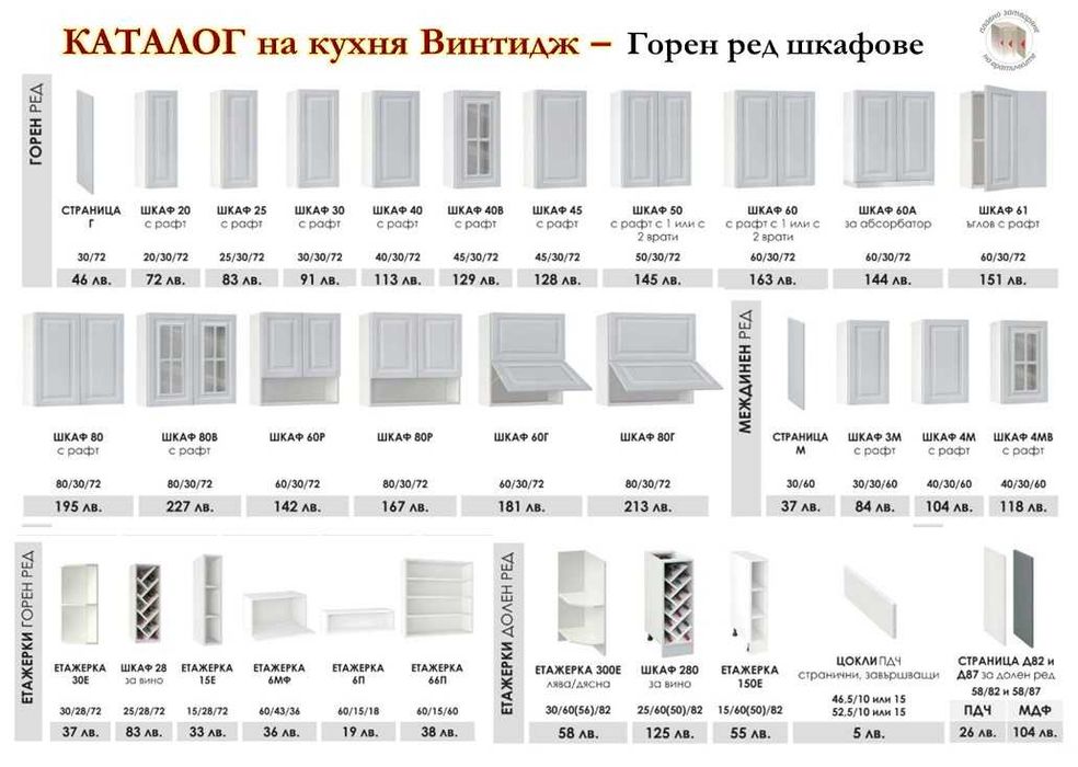 Кухня Винтидж Сноу 280см от модулни шкафове/ без плот/Безплатен Проект