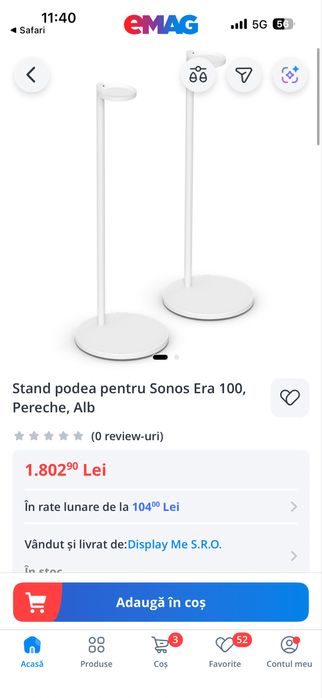 Sistem Sonos doua boxe pe stand si una fara