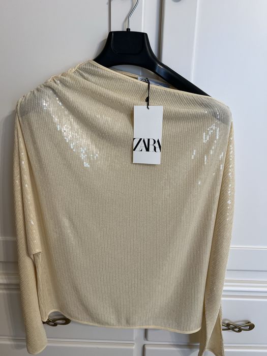 Top ZARA cu paiete, ecru