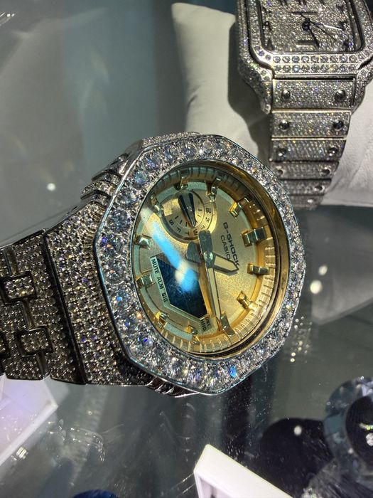 Ceas G-shock GA2100 Custom Argint 925 & Diamante VVS-1 Moissanite