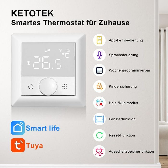 Termostat Smart WiFi KETOTEK pentru Centrala/Incalzire
