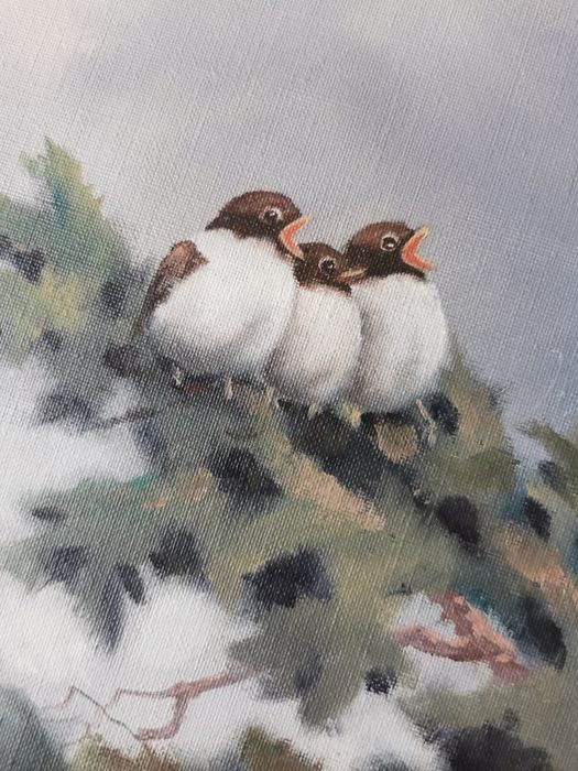 Антикварна картина с дървена рамка стъкло паспарту жена с шапка