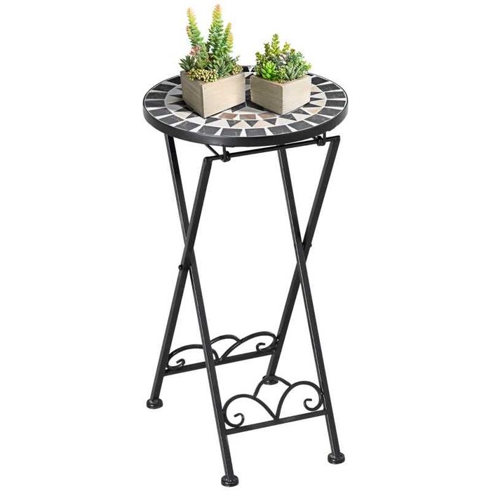 Масичка каменна мозайка стойка за растения Outsunny Ø36x67см, сгъваема