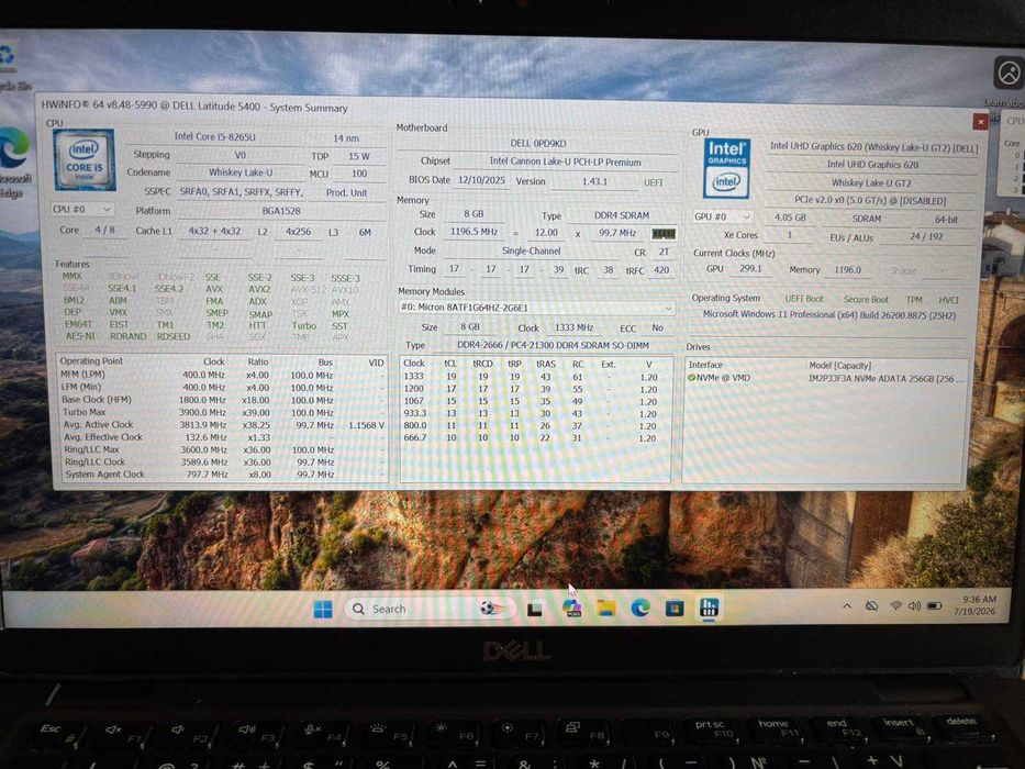 Лаптоп Dell Latitude 5400 14 инча (i5-8650U/8GB DDR4 RAM/256GB NVME SSD)