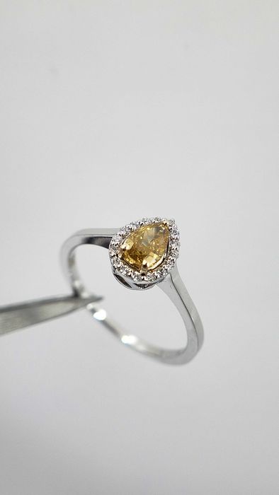 Inel 14K – diamant natural Fancy Deep Orange Yellow IGI