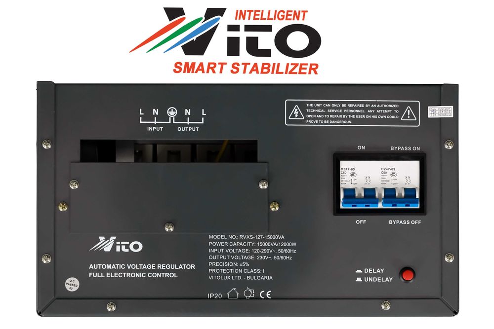 15 KVA ( 12KW ) МОНОФАЗНИ  НИСКОВОЛТАЖНИ Симисторни/TRIAC/ Стабилизатори на ток и напрежение в диапазон 120V-290V, Електронно у-ние,цветен LED дисплей