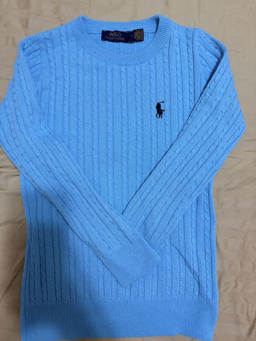 пуловер Polo Ralph Lauren – светлосин – кабелна плетка