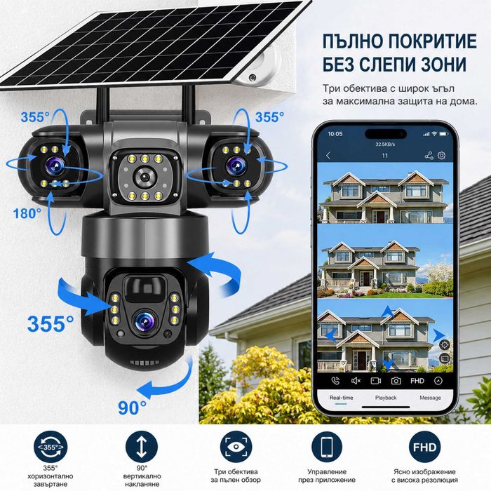 ПРОМО!! Четворна 4G автономна соларна камера за видеонаблюдение + Подарък Карта памет 64 GB