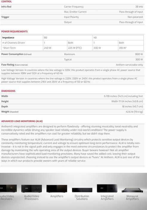 Amplificator stereo de putere Anthem Integrated 225
