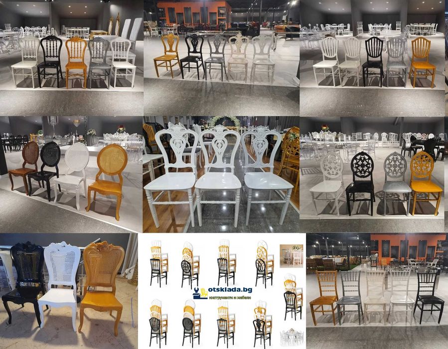 Сватбени столове и маси за градина и закрити помещения различни модели
