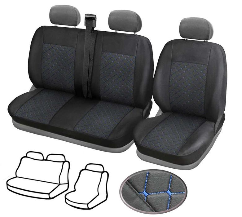 Тапицерия за БУС Нисан Примастер 2001-13, от КОЖА, 2+1, черно+син шев