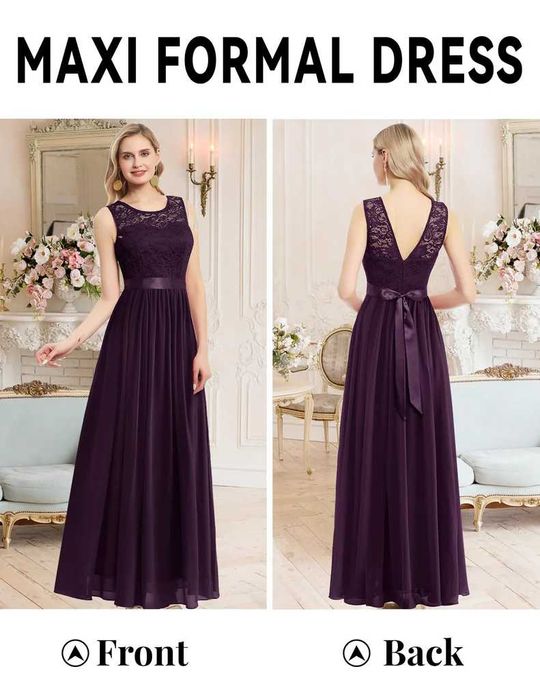 Rochie elegantă de seară Berylove, dantelă și șifon, mov