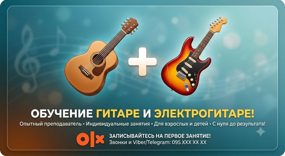Обучение Гитара \ Электрогитара \ Фортепиано \ Вокал курсы