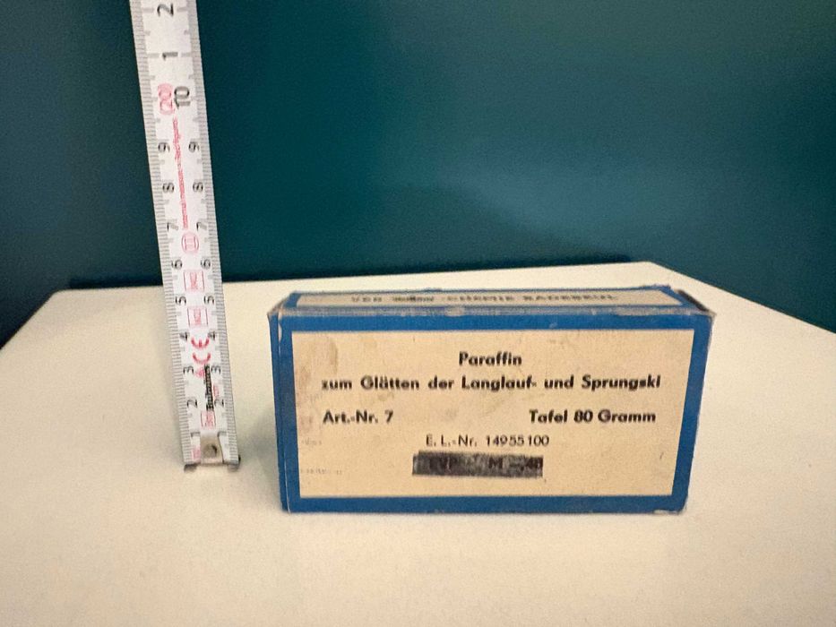 Cutie veche de parafină pentru schiuri albastră VEB Chemie Radebeul