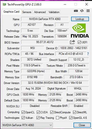 Nvidia Rtx 4060 8GB