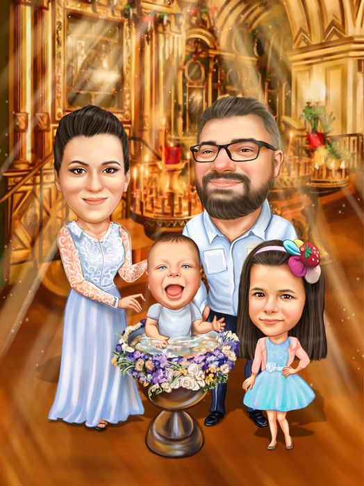 Уникални Карикатури за Кръщене с рамка - Персонализиран Подарък