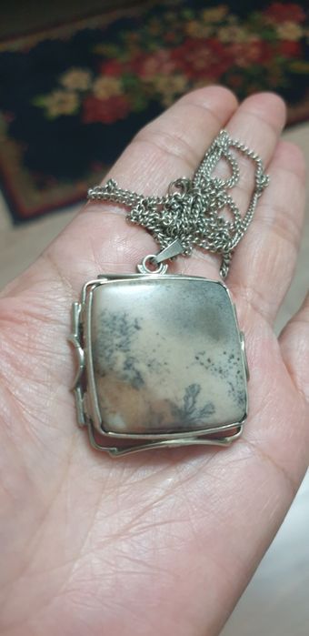 Подвес кулон моховый агат мельхиор