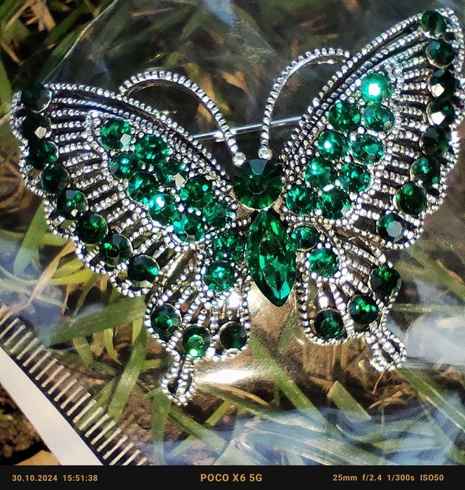 Брошка, зелёная, бабочка, украшение