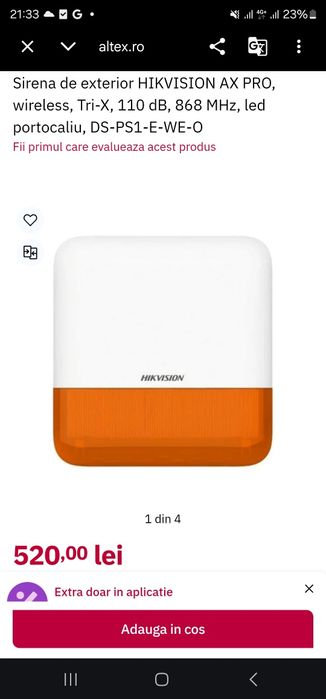 Sirena de exterior HIKVISION AX PRO, wireless, Tri-X, 110 dB, 868 MHz, led portocaliu DS-PS1-E-WE-O