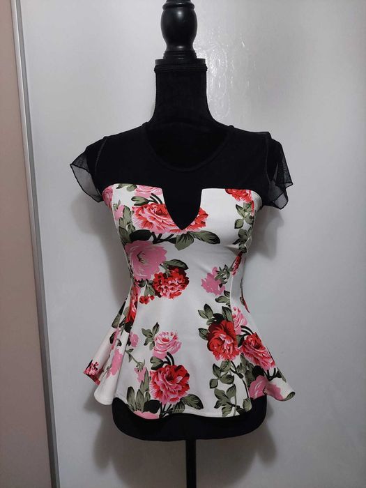 Top peplum femei superb imprimeu floral cu trena