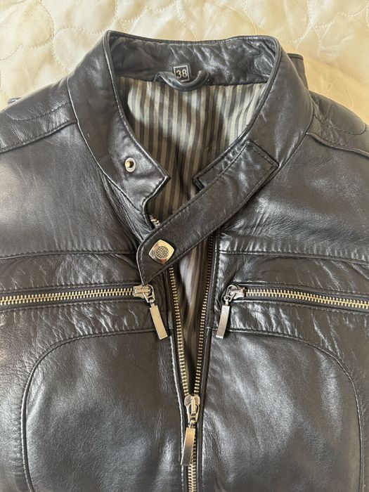Дамско черно кожено яке тип Biker/slim fit