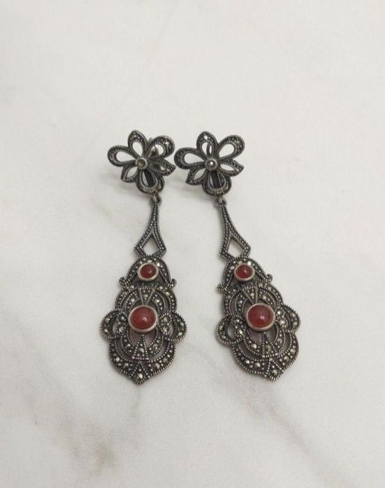 Серьги из серебра. Сердолик и марказиты. Торг