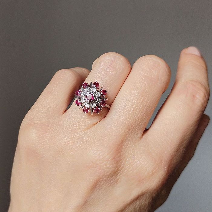 inel aur 14k, rubine, diamante, Germania, certif.