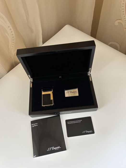 S.T. Dupont Ligne 2 Black & Gold – запалка, 2 пламъка, пълен комплект