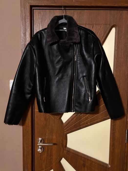 Зимно подплатено кожено яке Mango