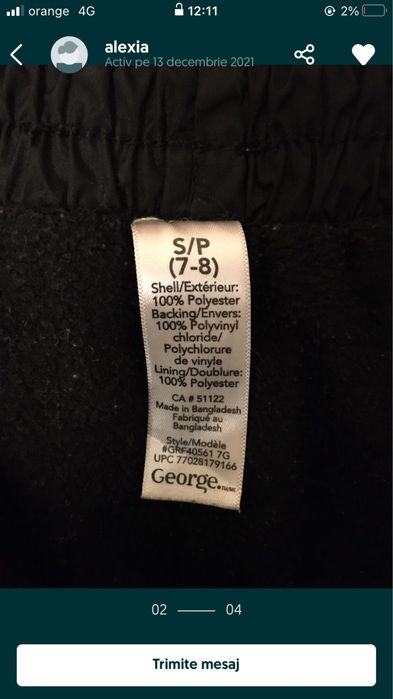 Pantaloni din fas iarna 7-8ani