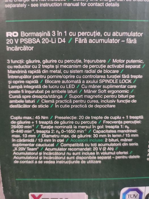 Bormasina cu percutie 3 in 1 Parkside pe acumulator de 20 V