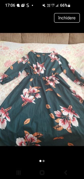 Rochie lunga verde cu imprimeu floral