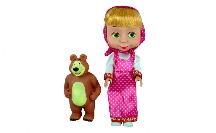 Papusa muzicala Masha si Ursul, rochie roz, NOUA