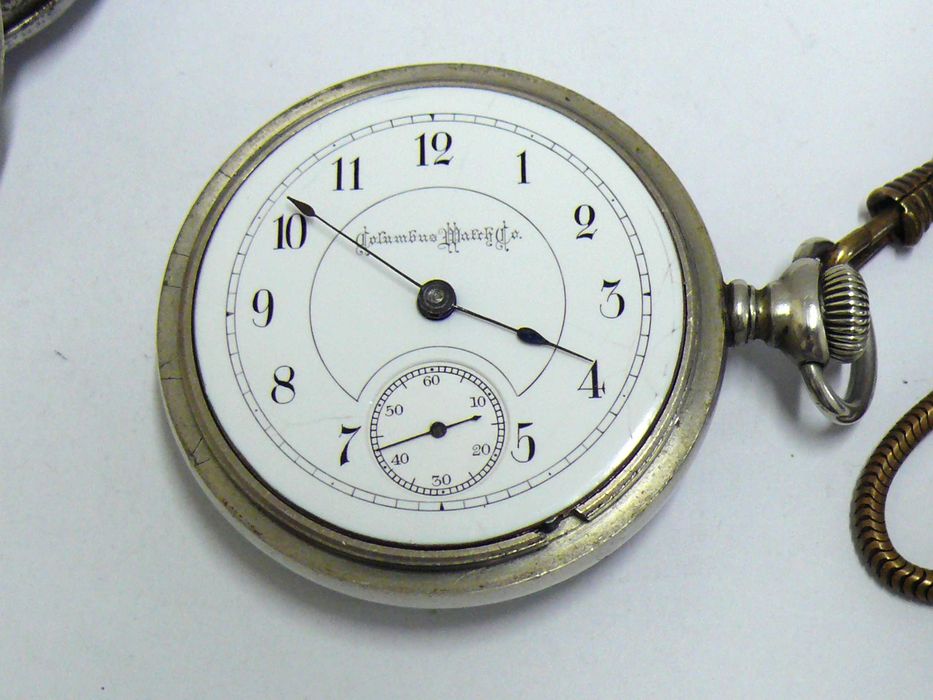 Стар Американски Columbus Watch Co. механичен джобен часовник, работещ