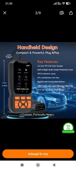 Tester Diagnoza Auto Full OBD2, model V520 - Citire si Stergere Coduri de Eroare din Calculator DTC Masina- NOU / SIGILAT