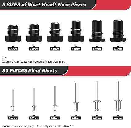 Adaptor pistol de nituire fără fir Beaspire - Kit adaptor burghiu electric pentru nituri 2,4 mm-6,4 mm