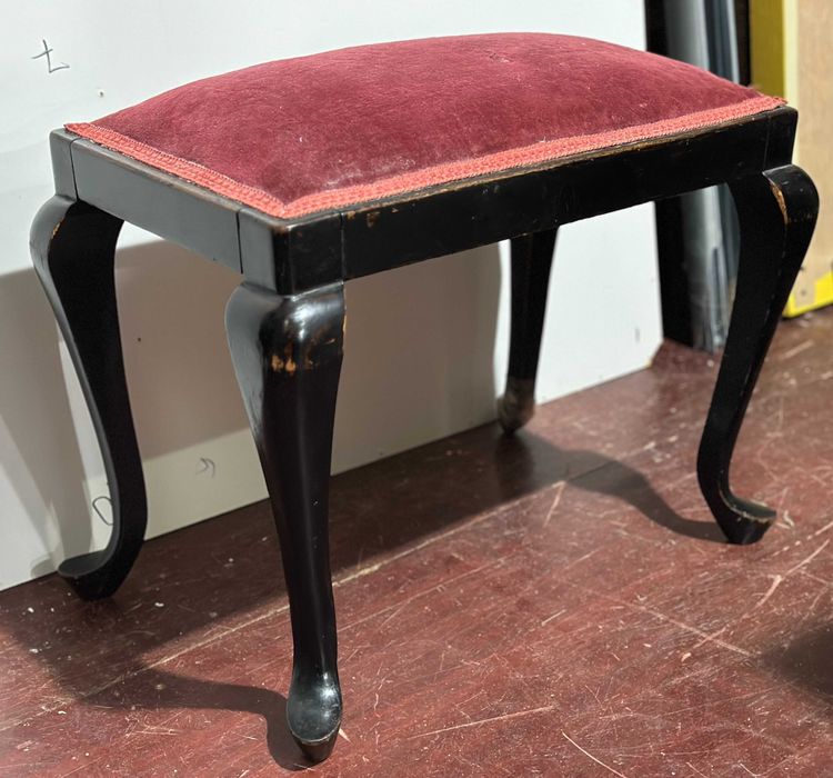 Taburet Vintage Stil Artdeco; Scaunel tapitat din lemn masiv