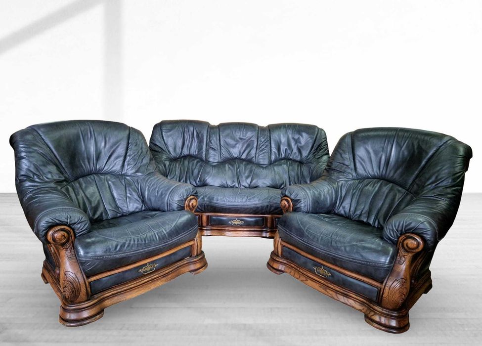 Холова гарнитура от естествена кожа и масивен дъбов корпус