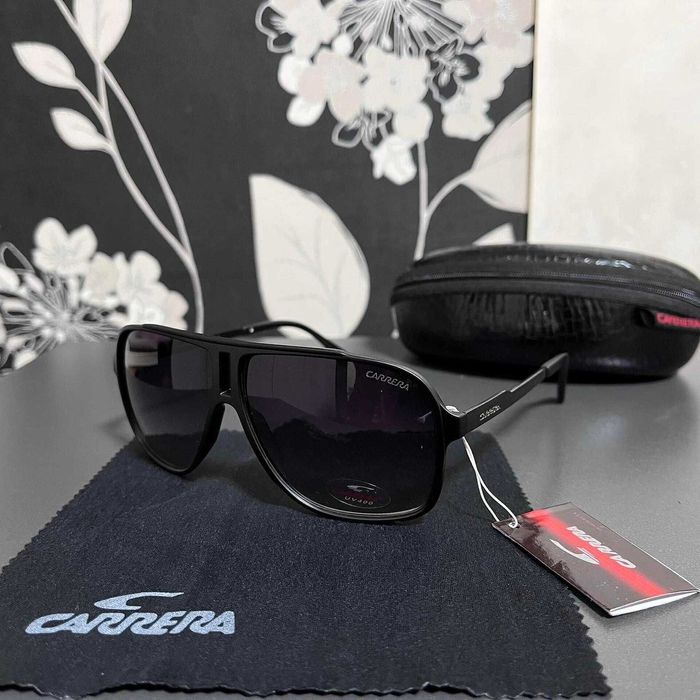 Златни слънчеви очила Carrera Унисекс Правоъгълни Черни UV 400 с калъф